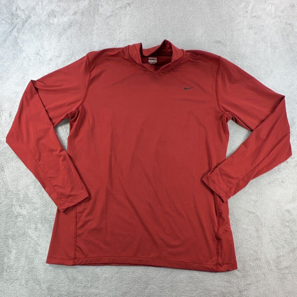 Nike Pro Dri-Fit Men's XL Long Sleeve Mock Neck Shirt Red Athletic Baseball